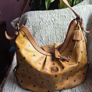 MCM Mustard Hobo Bag with Monogram